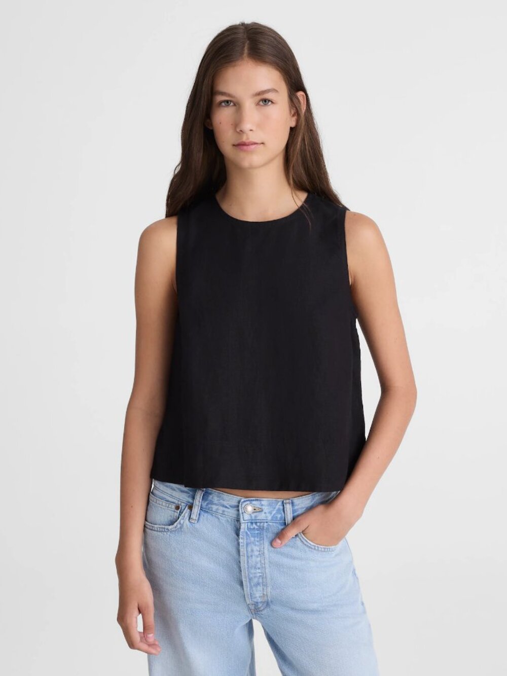 Madewell Shell Top in 100% Linen in Jet Black M